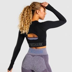Gymshark Flex Sports Long Sleeve Crop Top - Black Medium